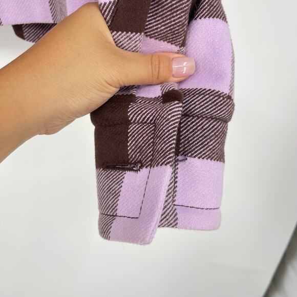 Palm Angels | Purple Brown Buffalo Check Plaid Logo Flannel Shirt Jacket 40 US L - Picture 13 of 16